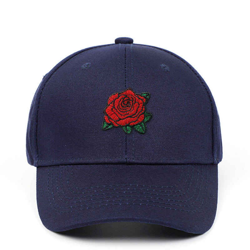 Amazon AliExpress New Rose Embroidered Baseball Cap Pure Cotton Hard Top Baseball Cap Outdoor Leisure Sun Hat