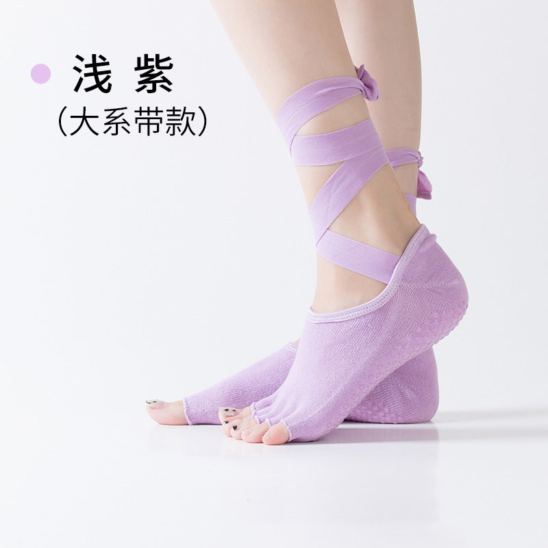 [Ready-to-ship direct] Lace-up five-finger split-toe yoga socks professional bodhi pull non-slip socks cross-border Amazon model