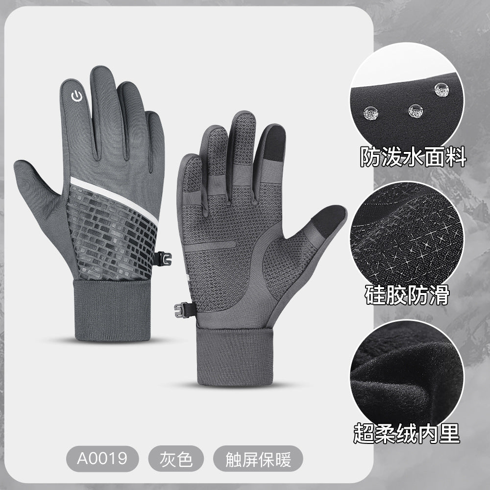 Wholesale outdoor autumn and winter sports touch screen windproof warm gloves for men and women, skiing and velvet riding gloves