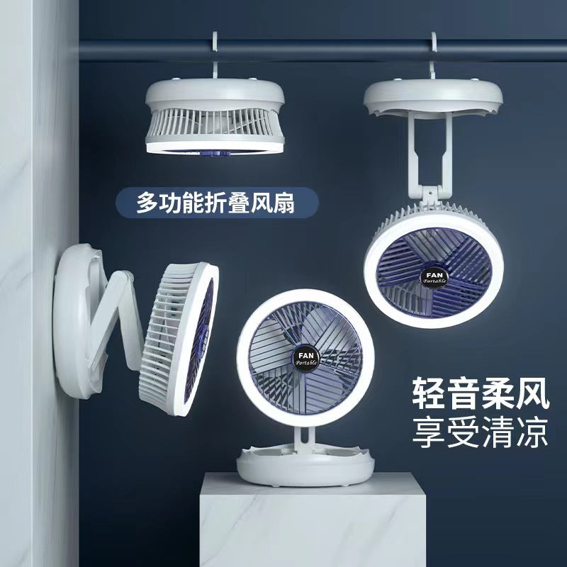 2023 new fan portable student dormitory night light desktop fan retractable usb charging small fan