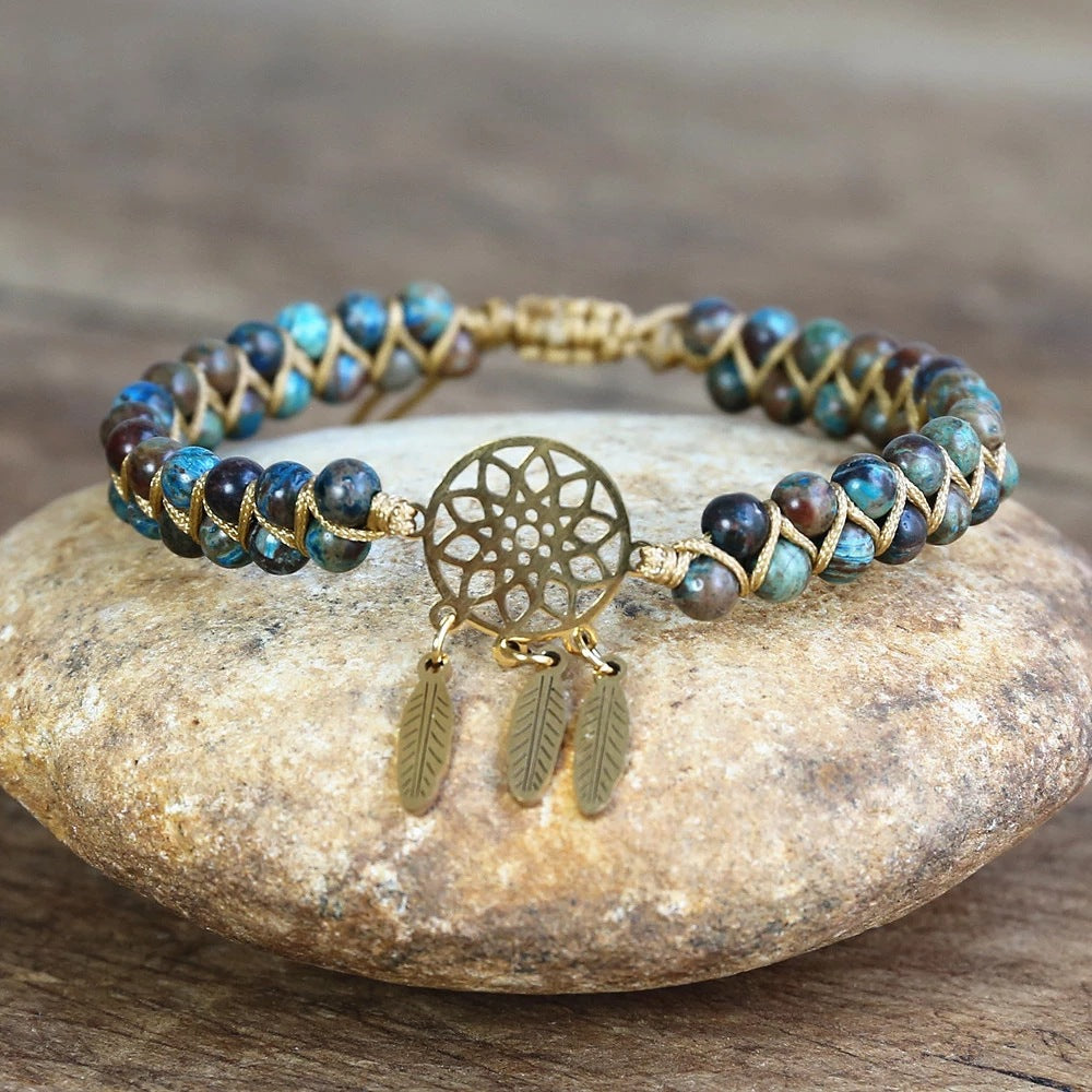 4MM Ocean Apatite Bracelet Golden Dream Catcher Accessories Woven Charm Beaded Bosnian Friendship Bracelet