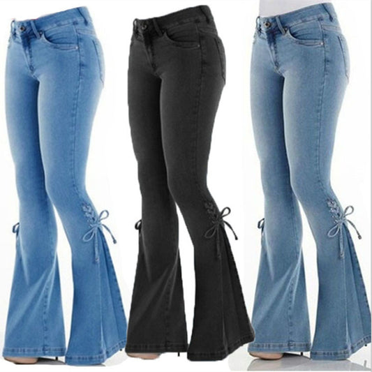 Women's European and American cross-border women's jeans mid-waist denim trousers stretch jeans women's flared pants