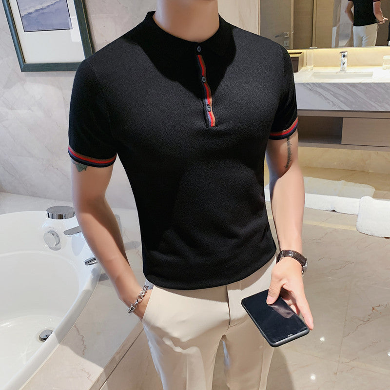 2024 Summer Men's Short Sleeve British Slim Lapel Trendy Casual POLO Shirt for Teenagers