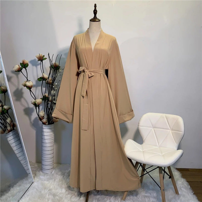 AliExpress ebay cross-border women's clothing Middle East Dubai popular solid color belted cardigan robe HM2060