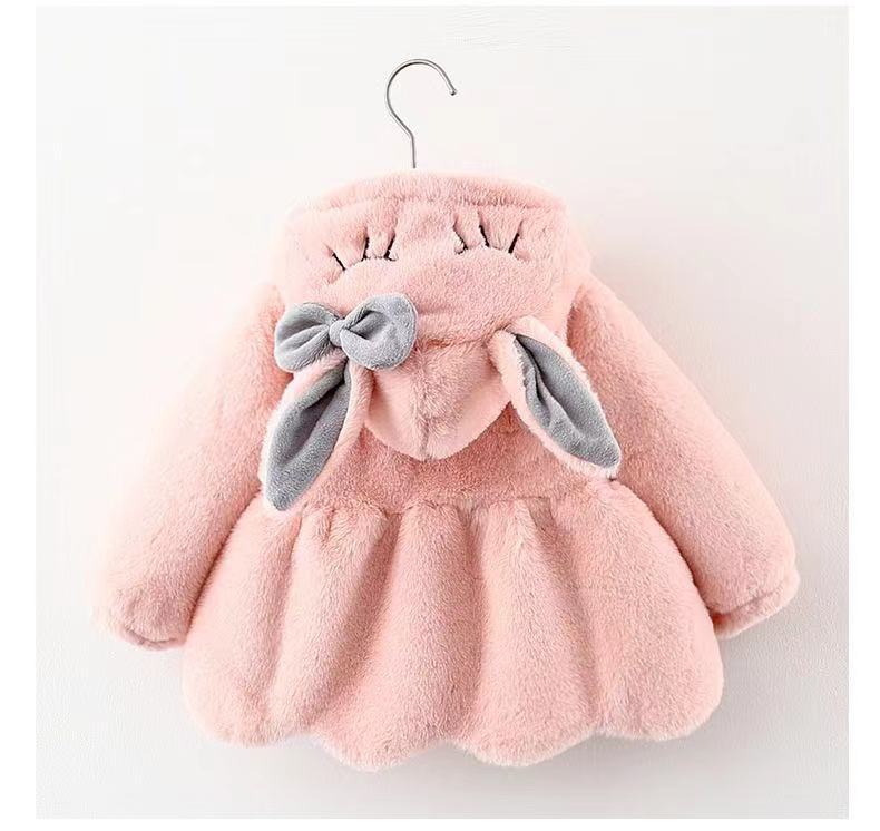 872 New winter children's clothing, girls' long-sleeved hooded coat, thickened fur sweater, rabbit ears coat