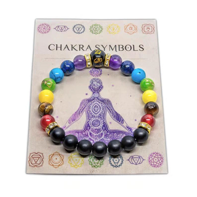 7 Chakra Yoga Fitness Meditation Proverbs Bracelet Women Cross-border Hot Sale Natural Stone Crystal Bracelet Women