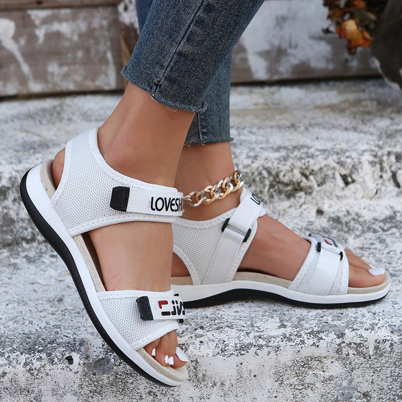 2023 New Foreign Trade Large Size Casual Sandals Female Korean Fashion Fish Mouth Students Velcro Women's Beach Shoes