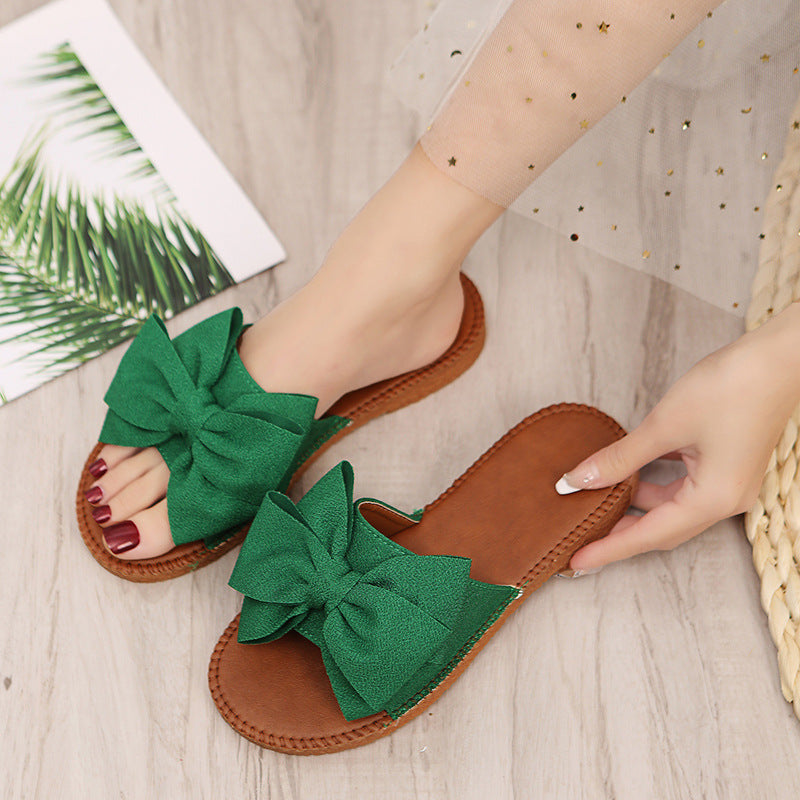 2023 new thick-soled sandals and slippers women wear bowknot non-slip indoor cute muffin beach word summer