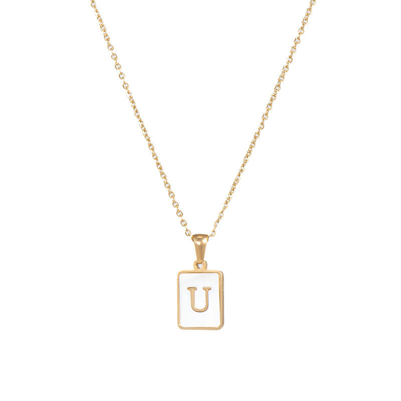 2022 European and American cross-border square 18K gold jewelry necklace female letter pendant titanium steel shell 26 letter necklace