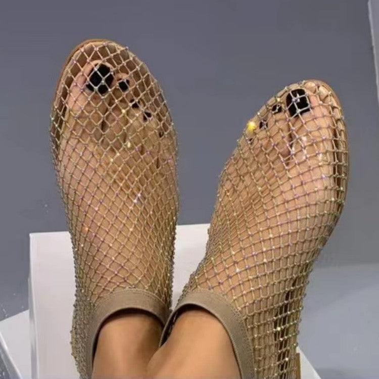 2023 new summer round toe sandals, hollow Internet celebrity diamond-encrusted Crocs, summer sexy cross-border large size flat shoes