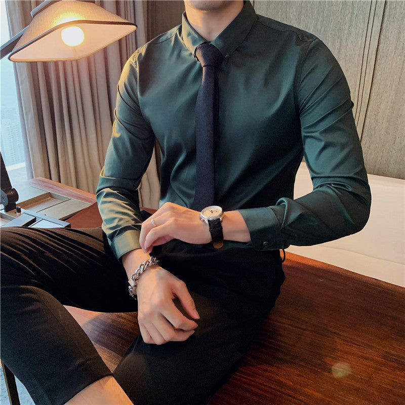 2023 Autumn Youth Solid Color Slim Shirt Men's Long Sleeve Business Casual Shirt CS23-P30