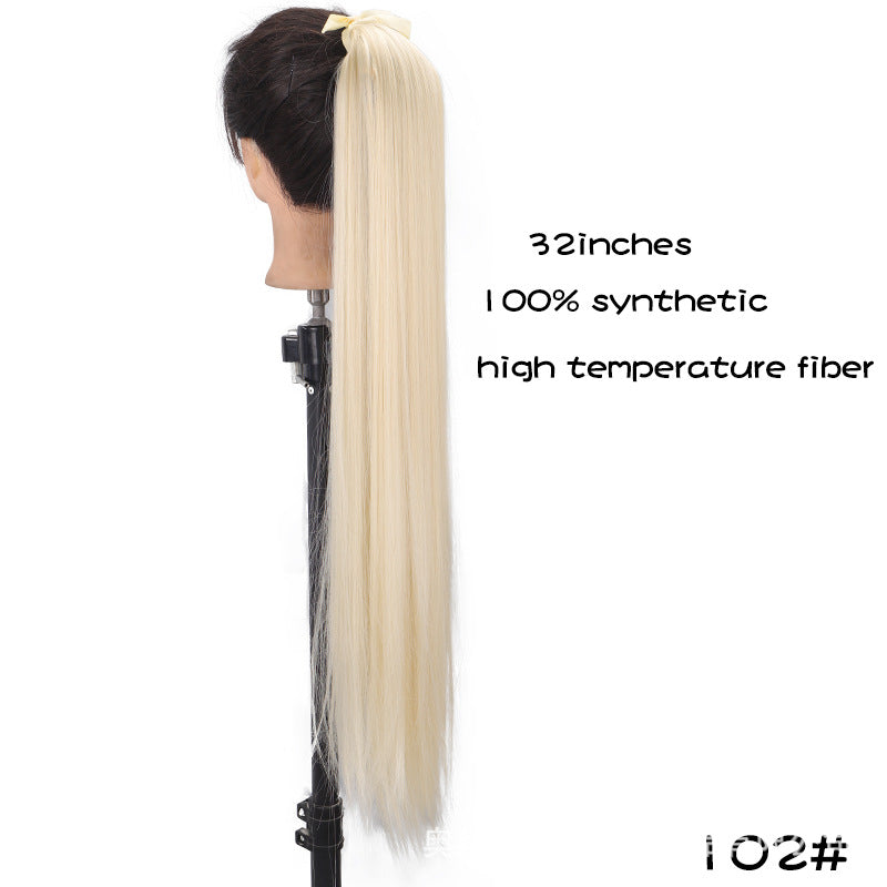 32 inches long straight hair foreign trade high temperature wig ponytail hair extension female long hair tie strap ponytail braid wig piece