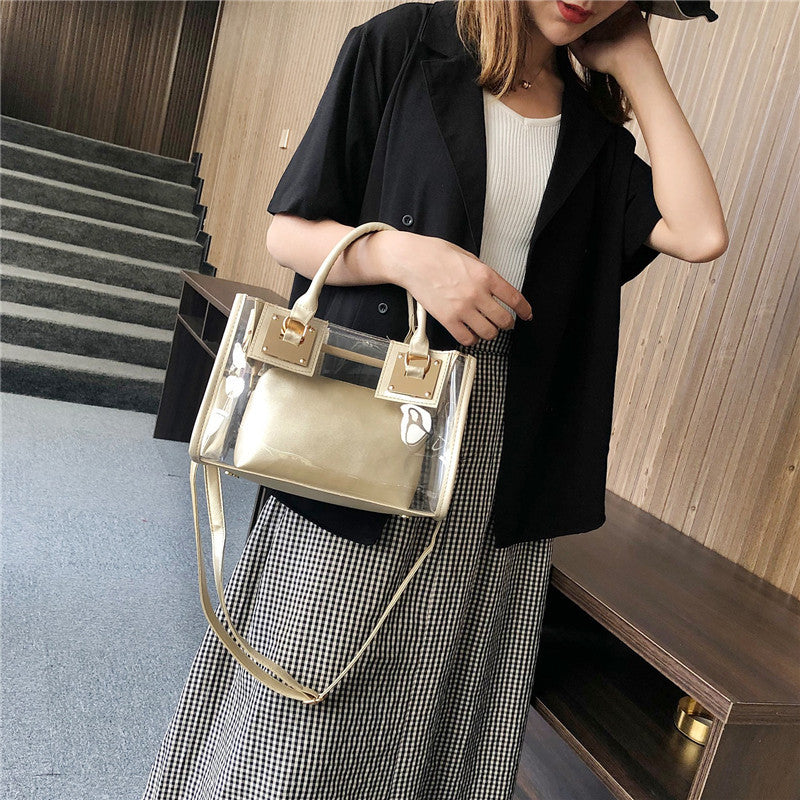 2022 new transparent jelly bag beach bag one-shoulder portable Messenger bag Korean version laser mother-in-law one-shoulder women's bag trend