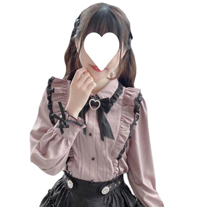 [Send bow] Japanese shirt new landmine series mass production type doll collar love lace blouse