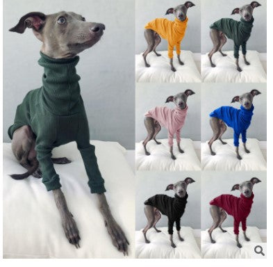 2022 Solid Color High Collar Threaded Two-legged Dog Clothes Universal Comfortable Pet Dog Clothes Simple Small and Medium Dog Clothes