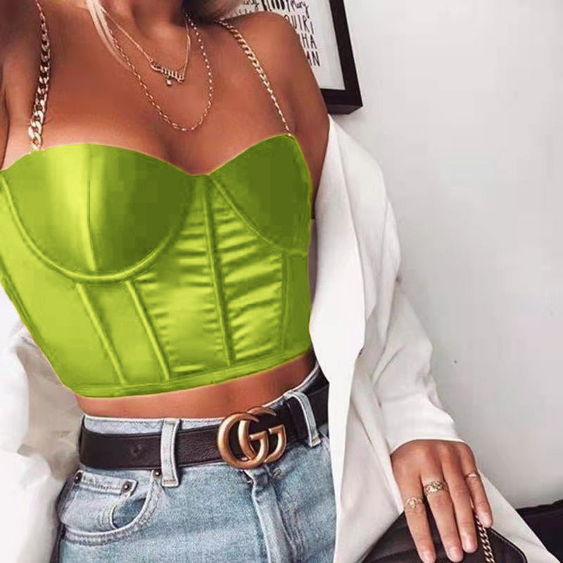 2021 summer Amazon wish cross-border fashion sexy women's body metal chain satin camisole vest women