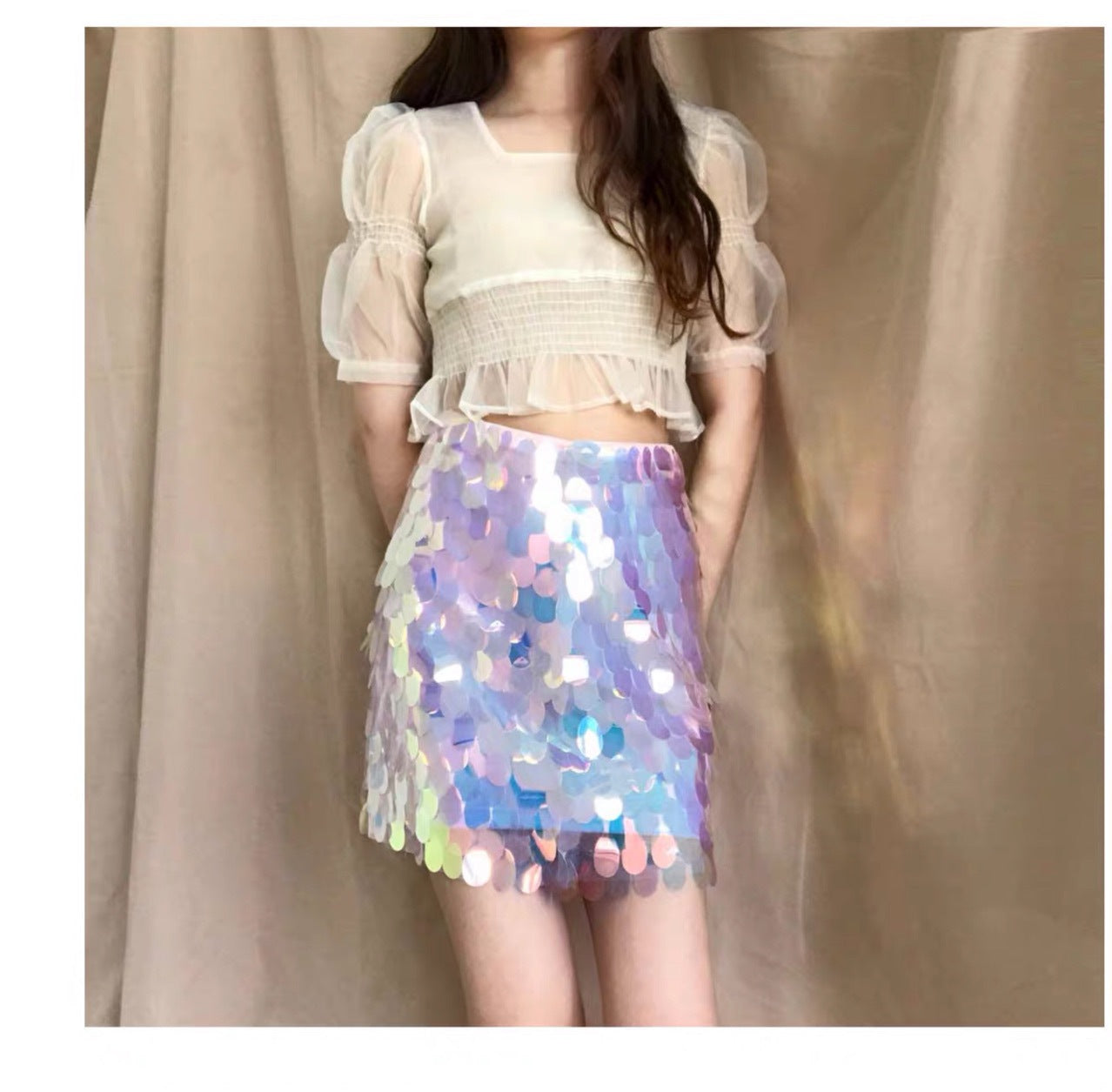 2020 spring and summer European and American magic color mermaid sequins package hip sexy short skirt skirt one step skirt