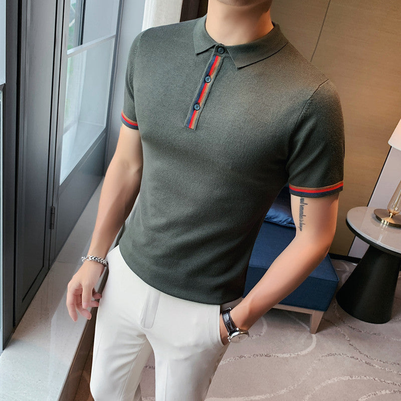 2024 Summer Men's Short Sleeve British Slim Lapel Trendy Casual POLO Shirt for Teenagers