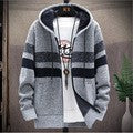 2022 autumn new men's fleece thickened color matching hooded sweater jacket