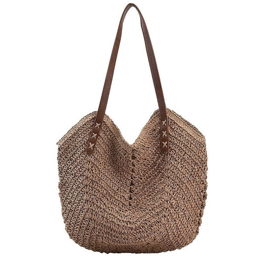 Women's Straw Bag Summer Beach Bag Soft Crocheted Handbag Paper Rope Braided Bag Shoulder Bag Holiday Tote Bag