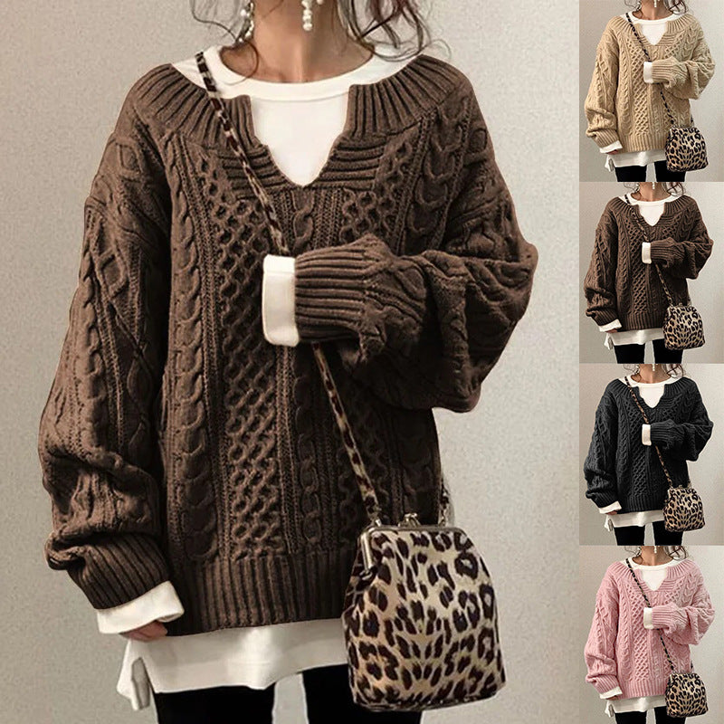 2022 European and American hot style Amazon new sweater knitted hemp pattern sweater casual knit sweater sweater