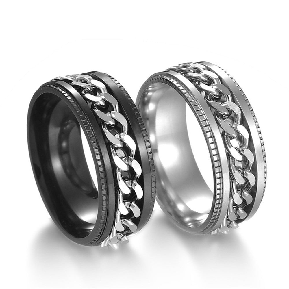 [Small wholesale] Cross-border hot-selling stainless steel embossed rotating chain ring simple and fashionable titanium steel ring