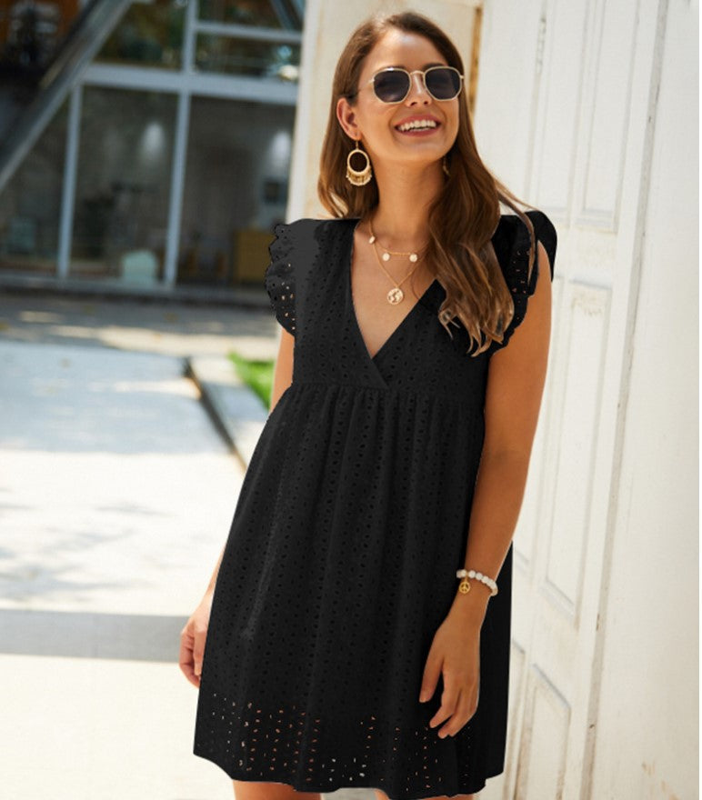 2022 Amazon Europe and America cross-border women's clothing temperament commuter V-neck short-sleeved lace women's dress