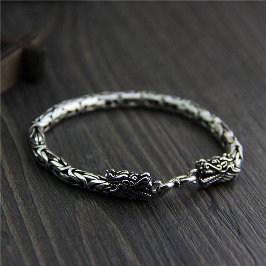 Yinjia Silver Jewelry S925 Silver Dragon Head Peace Pattern Trendy Men's Bracelet Fashionable and Domineering One Piece Dropshipping