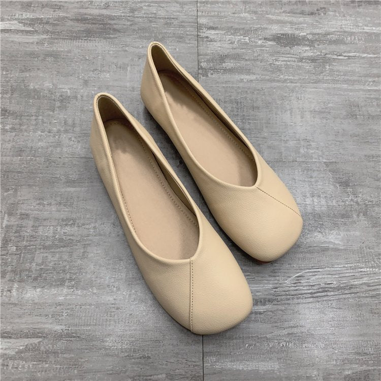 2023 autumn new Korean version square toe flat single shoes women's shallow mouth all-match grandma shoes all-match Mary Jane slip on