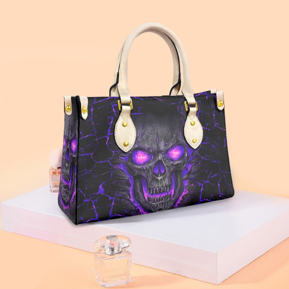 Women's bag cross-border independent station trendy skull print bag fashionable and generous ladies PU hand carry light commuter bag