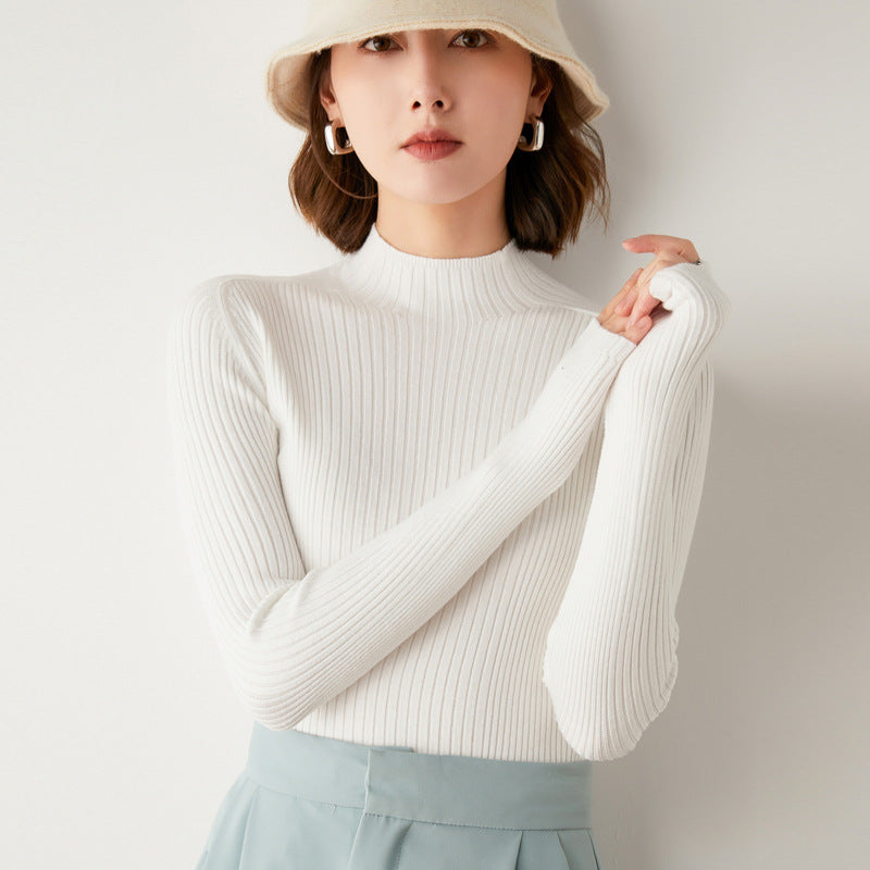 2024 autumn and winter knitted sweater half turtleneck drawstring slim wool bottoming sweater women's foreign trade one piece dropshipping