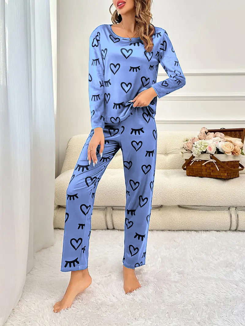 2024 European and American Amazon autumn and winter new hot-selling long-sleeved trousers printed casual style two-piece home clothes for women