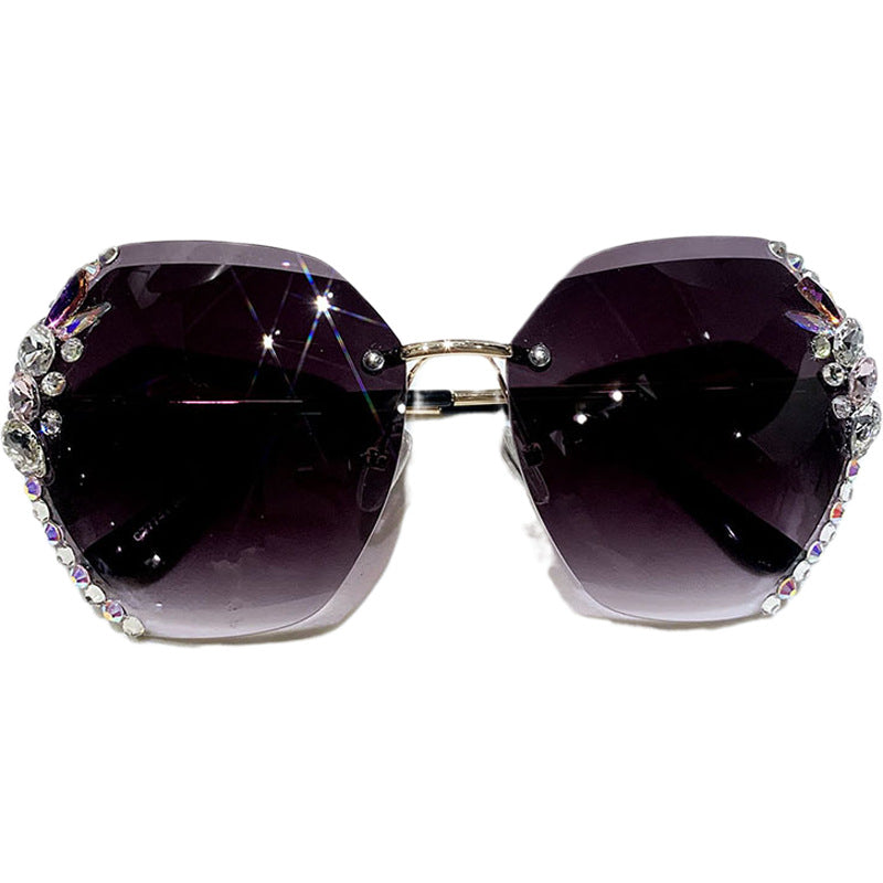 2022 new cross-border hot-selling diamond-encrusted women's sunglasses Korean version of the tide anti-ultraviolet sun glasses big face sunscreen summer