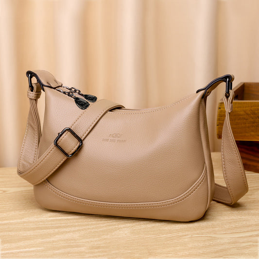 Women's bag 2024 new pu soft leather messenger bag large capacity middle-aged ladies shoulder bag simple casual small square bag