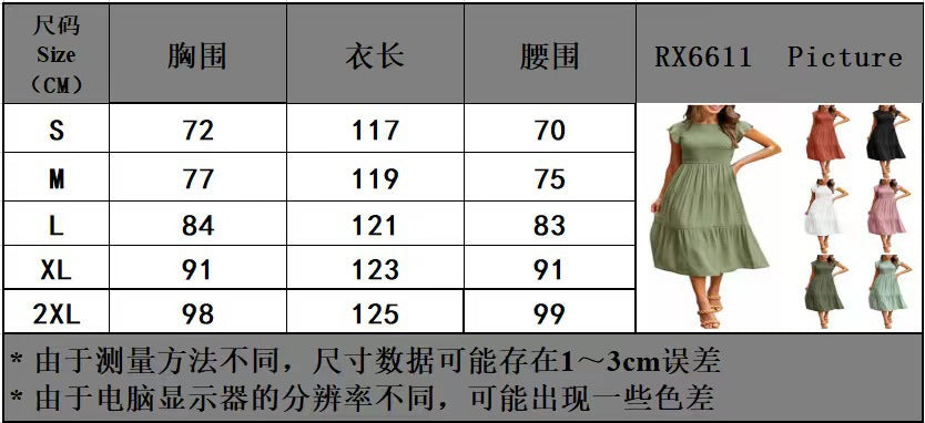 2022 European and American Foreign Trade Cross-Border Women's Clothing Amazon Popular Pinfei Flounced Sleeve Pleating Layered Short Sleeve Large Swing Dress