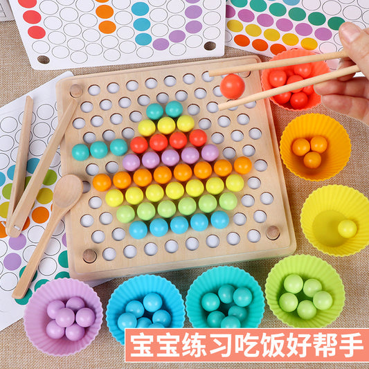 Wooden children's bead puzzle game clip clip fun training baby eating hand-eye coordination early childhood education toys