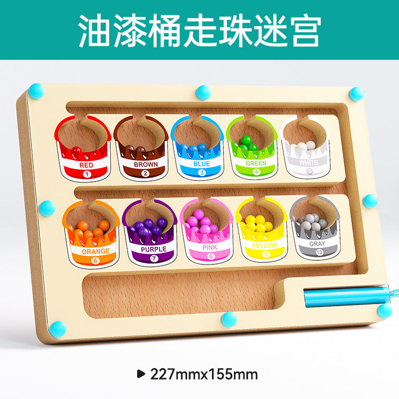 Wooden children's magnetic pen cognitive early education maze digital color classification counting board ball educational toys