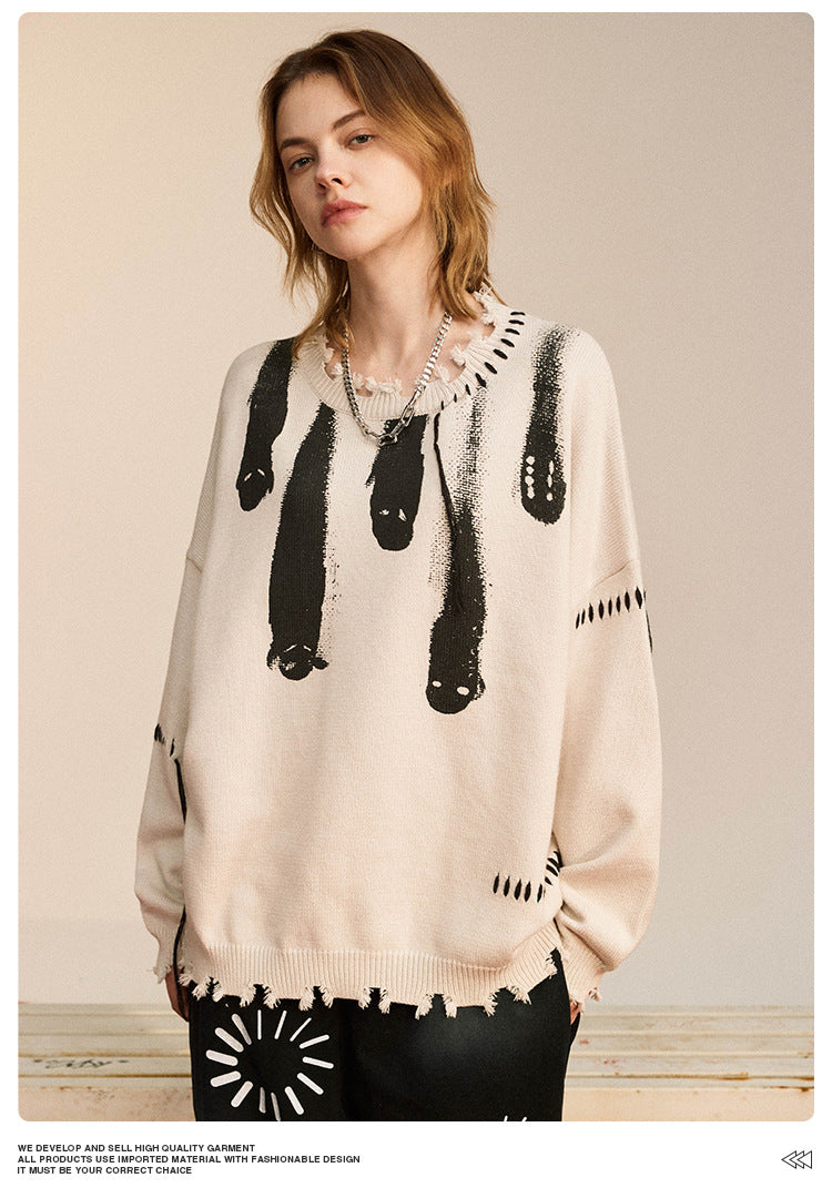 #OVDY 22FW Falling Star Sweater Crewneck Knitwear Collar Tassel Designer Printed Wool Top