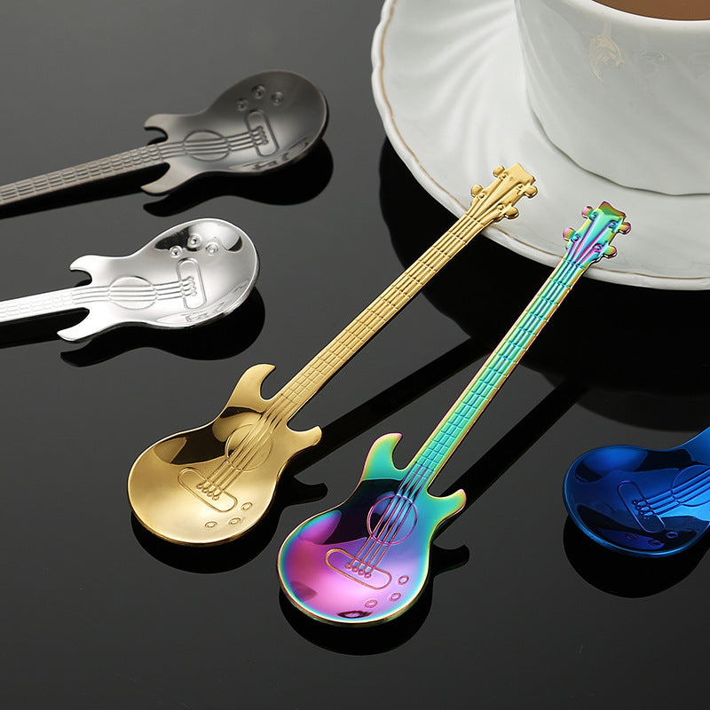 7spoons set  stainless steel coffee spoon creative guitar spoon household mug spoon dessert stirring spoon souvenir tableware