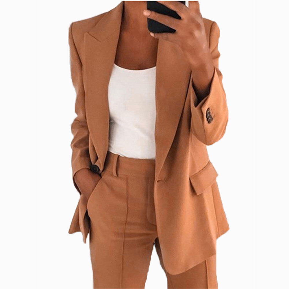 wish Amazon 2022 autumn and winter new European and American fashion lapel slim cardigan temperament solid color suit jacket women