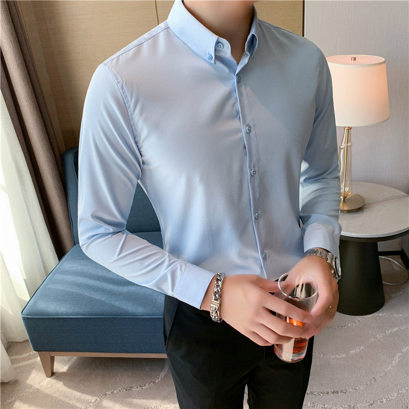 2023 Autumn Youth Solid Color Slim Shirt Men's Long Sleeve Business Casual Shirt CS23-P30