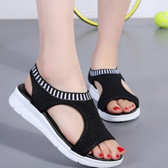 2024 summer new hole shoes Roman shoes foreign trade large size flying woven fish mouth hollow thick bottom wedge heel sports sandals for women