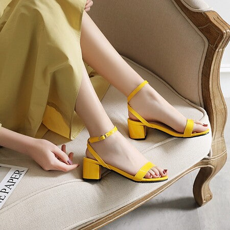 2022 new summer sandals candy color comfortable chunky heel patent leather sandals