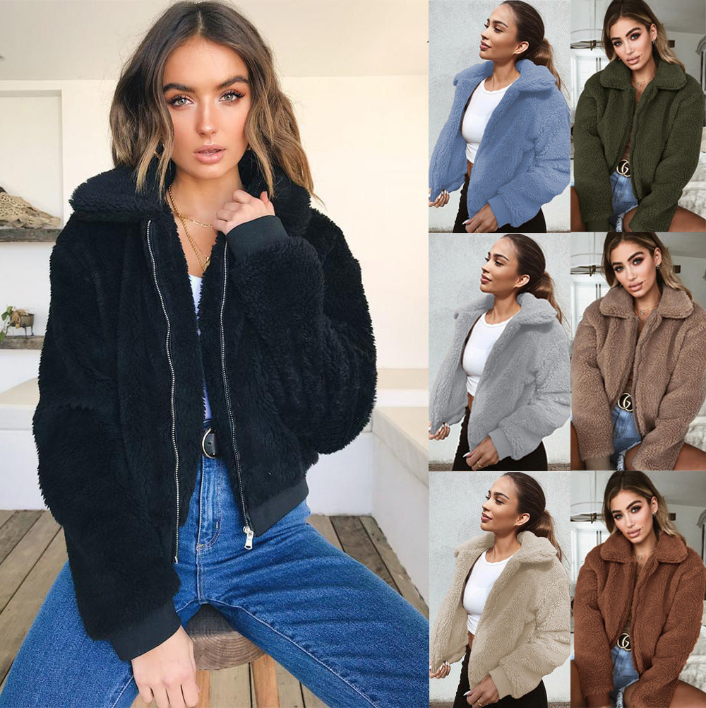 2021 winter cross-border ebay Amazon wish Europe and America warm velvet Teddy jacket jacket tops women's fur