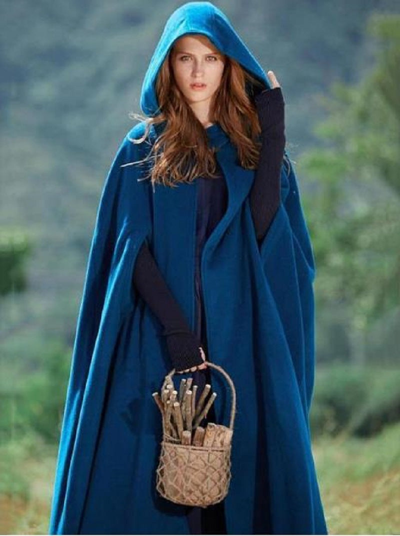 2020 autumn and winter AliExpress wishbay European and American five-color hooded shawl lengthened cloak coat wool coat women