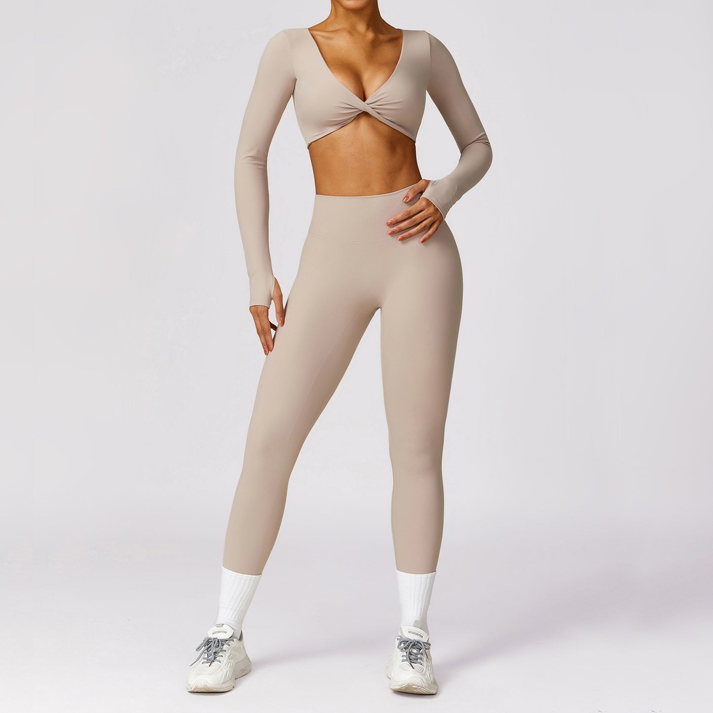 Zechuang sanded long-sleeved yoga suit sexy outerwear tight sports suit quick-drying running fitness clothes 8552