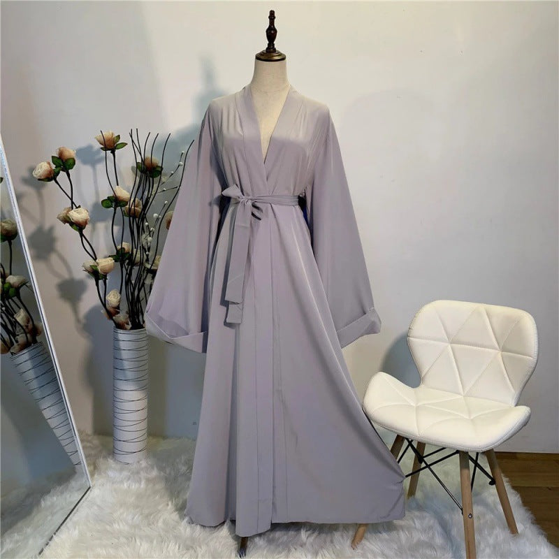 AliExpress ebay cross-border women's clothing Middle East Dubai popular solid color belted cardigan robe HM2060