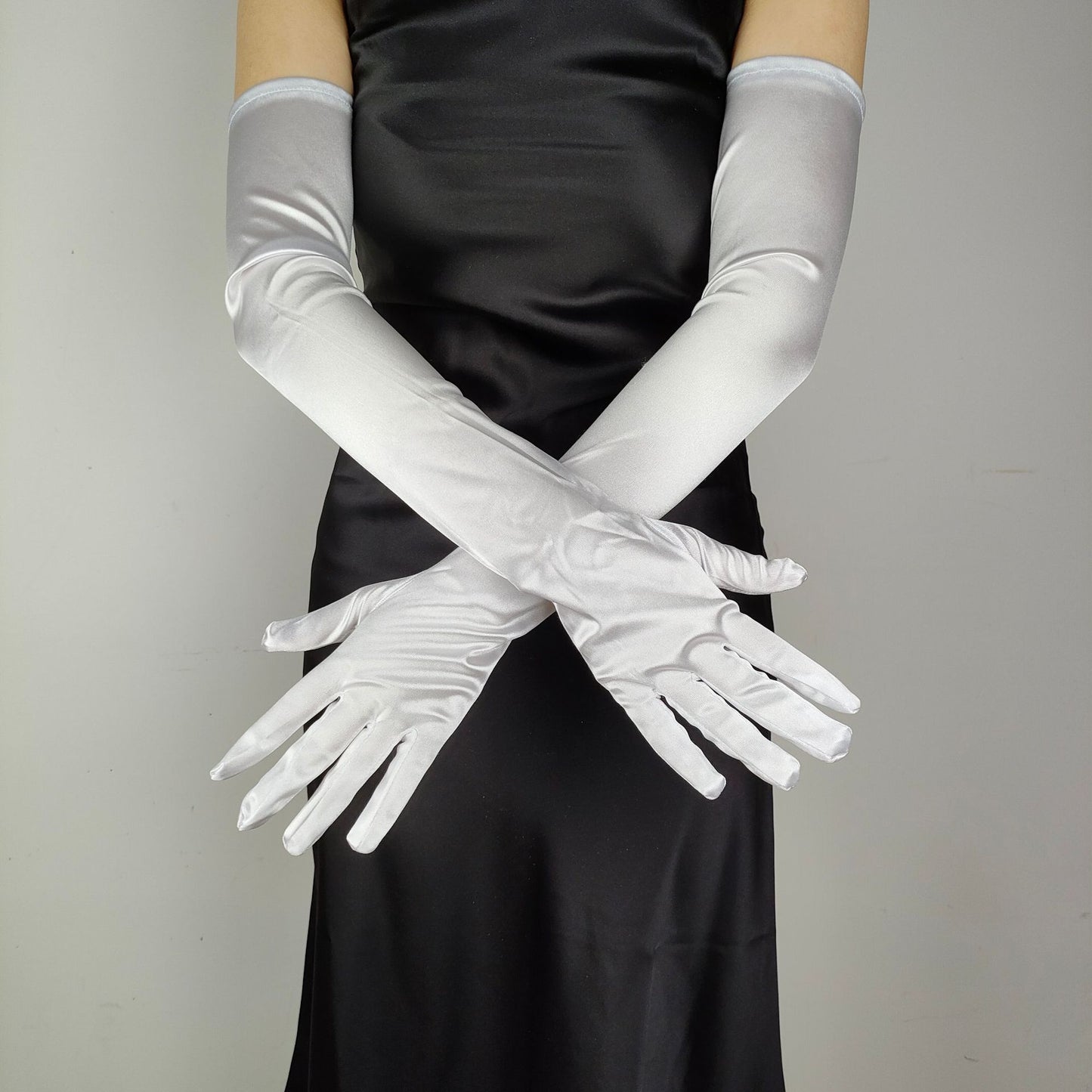 55CM long satin elastic satin gloves retro dress wedding photo accessories cosplay ladies gloves