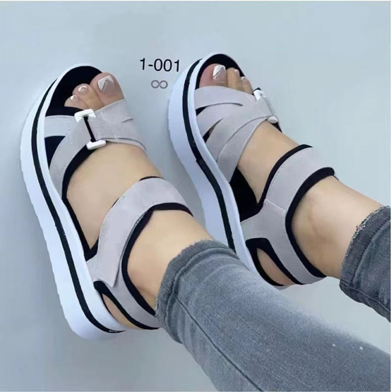 2023 new foreign trade European and American large size thick-soled sandals women's cross-border supply flat Velcro women's beach sandals