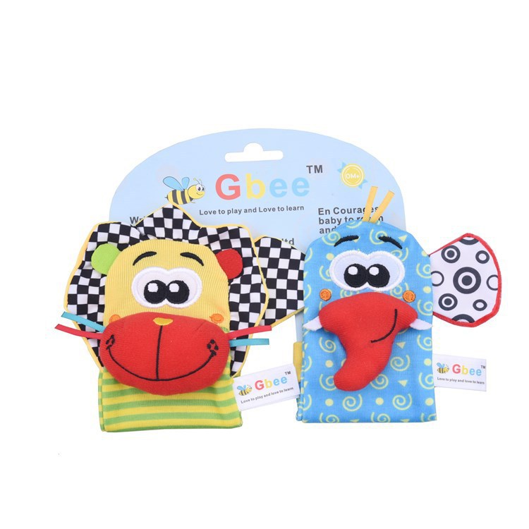 2023Gbee lion animal baby wrist rattle plush rattle socks set infant early education toy